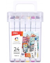 Set markere Deli Color Emotion - E70801-24, cu doua capete, 24 de culori