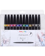 Set markere-pensula Pentel - Artist, 12 culori