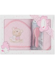 Set de prosoape pentru copii cu pieptene și perie Interbaby - Love you Pink, 100 x 100 cm -1