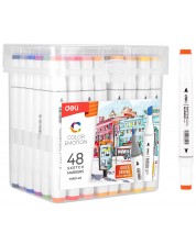 Set de markere Deli Color Emotion - E70801-48, cu două capete, 48 de culori