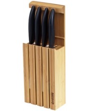 Set de cuțite din ceramică KYOCERA - Cu bloc de bambus, negru