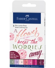 Set markere caligrafice cu pensula Faber-Castell - 8 culori, roz