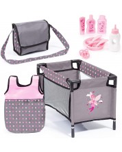 Set pentru păpuși 11 în 1 Bayer - Travel Set, cu pătuț, sac de dormit și accesorii