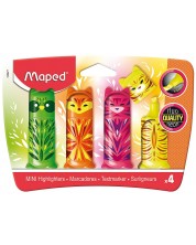 Set markere Maped Fluo'peps - Mini friends, 4 culori