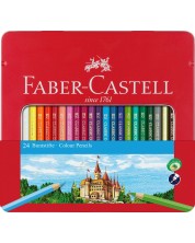 Set de creioane colorate Faber-Castell Castle - 24 bucati, cutie metalica -1