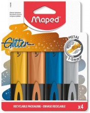 Maped - Set de markere metalice Fluo Glitter, 4 culori -1
