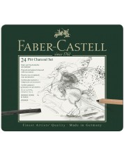 Set de cărbuni Faber-Castell Pitt Charcoal - 24 bucati, cutie metalica -1