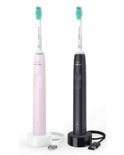 Set periuță de dinți electrică Philips Sonicare - HX3675/15, negru/roz