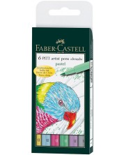 Set markere cu perie Faber-Castell Pitt Artist - Culori pastelate, 6 buc