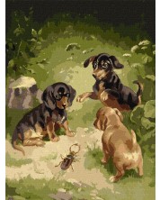 Set de pictură pe numere Ideyka - Jocuri de câini, 30 x 40 cm