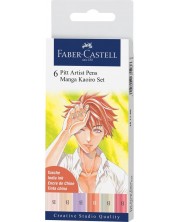 Set de markere Faber-Castell Pitt Artist - Manga Kaoiro, 6 culori -1