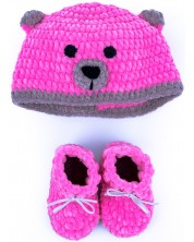 Set Softy - Palarie si pantofi de urs, roz, 0-6 luni -1