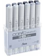 Set de Too Copic Sketch Markers - tonuri reci de gri, 12 culori	 -1