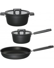 Set de vase de gătit Fiskars - Hard Face, 3 părți, negru