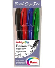 Set markere pensula Pentel Sign Pen - SES15-4, 4 bucati