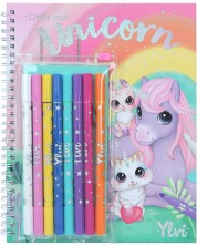 Depesche Top Model Ylvi - Set de cărți de colorat Unicorn cu pixuri cu vârf de pâslă