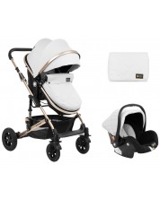 Carucior combinat 3 in 1 Kikka Boo - Amaia,Gri deschis, cu scaun transformabil si soica auto