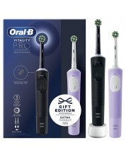 Set de periuțe de dinți electrice Oral-B – Vitality Pro, 2 bucăți, negru/lila - imagine 1
