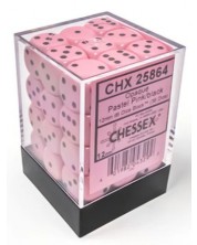 Set zaruri Chessex Opaque Pastel - Pink/black, 36 bucati