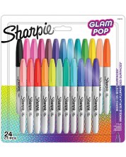 Set de markere permanente Sharpie Glam Pop - F, 24 culori -1