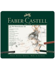 Set de creioane Faber-Castell Pitt Monochrome - 21 de bucăți, în cutie metalică