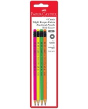 Set de creioane negre Faber-Castell - Candy, HB, cu gumă de șters, fluorescent, 4 bucăți	 -1