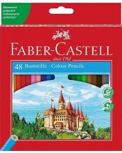Set creioane colorate Faber-Castell - Castel, 48 bucati, cu ascutitoare