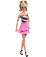 Păpușă Barbie  Fashionistas 213 - Cu un maiou alb-negru și o fustă roz -1