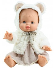Papusa bebe Paola Reina Los Gordis - Elvi, cu rochie mantou pufos, 32 cm 