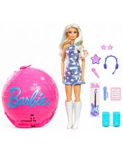 Păpușă Barbie Roll and Reveal - Vedetă pop, cu 8 surprize și bilă disco roz
