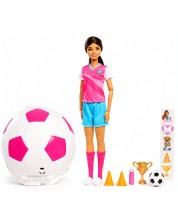 Păpușă Barbie Roll and Reveal - Fotbalistă, cu 8 surprize și minge de fotbal
