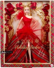 Păpuşă Barbie Signature - 2024 Holiday Barbie, într-o rochie de sărbătoare și păr blond -1