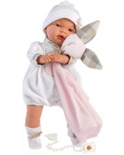 Papusa-bebe Llorens - Cu rochie ursulet si perna, 38 cm -1