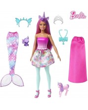 Păpușă Barbie 3 în 1 - Sirenă, Zână, Prințesă