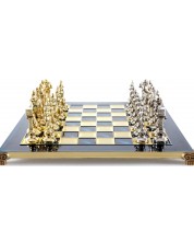 Șah de lux Manopoulos - Renaștere, câmpuri albastre, 36 x 36 cm