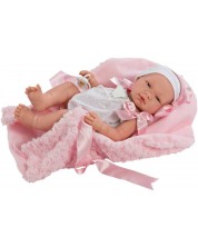 Papusa Asi - Bebe Maria, cu salopeta alba si paturica roz