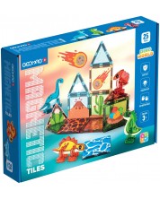 Constructor magnetic Geomag - Plăci colorate, dinozauri, 25 piese