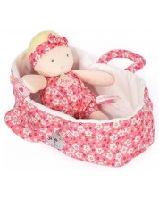 Păpușă moale Doudou - Marylou, cu coș de transport din material textil, 20 cm