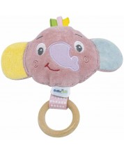 Jucărie moale cu inel de lemn BabyJem - Mini elefant, roz -1