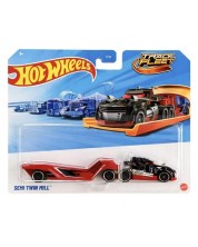 Camion metalic Hot Wheels Track Fleet - Semi Twin Mill, 1:64, roșu