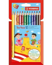 Creioane Stabilo Trio - 12 culori, cu ascuțitoare  -1