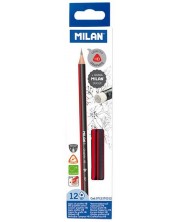Creion Milan Triangular - negru si alb, HB, cu radiera, 12 bucati
