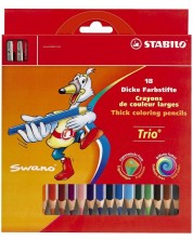 Stabilo Swano Trio Pencils - Maxi, 18 culori, cu ascuțitoare