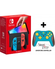 Nintendo Switch OLED - Red & Blue + Steelplay Adventure Wireless Controller Bundle -1