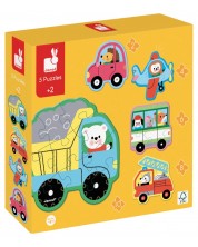 Puzzle-uri educaționale Janod - Vehicule, 5 puzzle-uri progresive