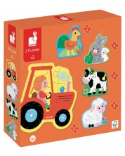Puzzle educativ Janod - Fermă, 5 puzzle-uri progresive