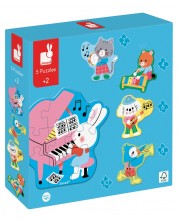 Puzzle-uri educaționale Janod - Animale muzicale, 5 puzzle-uri progresive - imagine 1