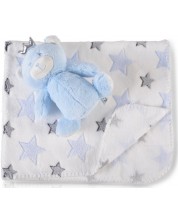 Paturica cu jucarie pentru bebelusi Cangaroo - Blue Bear, 90 x 75 cm	 -1