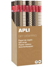 Hârtie de împachetat Apli - Kraft, cu motive negre și colorate, asortiment
