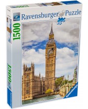 Puzzle Ravensburger din 1500 de piese - Big Ben cu o pisica -1